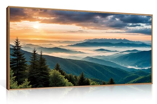 Large Nature Mountain Sunrise Framed Canvas Wall Art