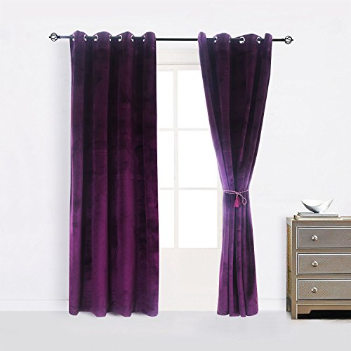 Set of 2 Blackout Velvet Energy Efficient Grommet Curtain Panel Drapes Lavender Purple 52Wx96L