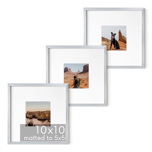 10x10 Silver Metal Picture Frames Matted to 5x5 (3 Count)