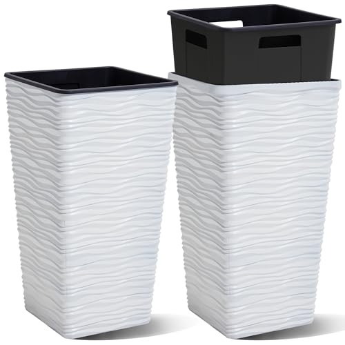 Garden 2 Pack 22" H. White Square Tapered Planter with Inside Pots (2 Count)