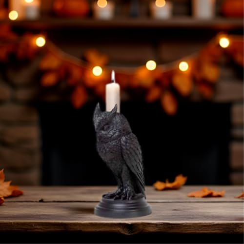 Gothic Black Owl Candle Holder Statue