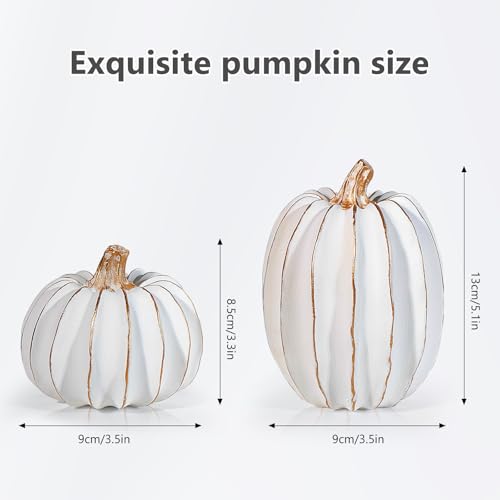 2Pcs Halloween Pumpkin Artificial Resin Pumpkins Decor for Mantel Harvest Autumn Tabletop Decoration Gold Fall Pumpkin Decorations Thanksgiving Table Centerpieces (2 Count)