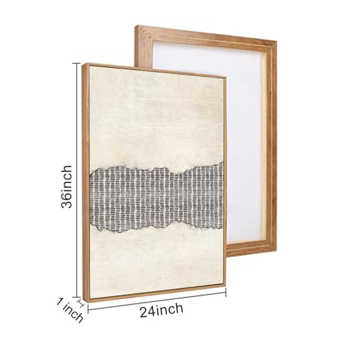 Large Abstract Navy Blue Beige Framed Canvas Wall Art (3 Count)