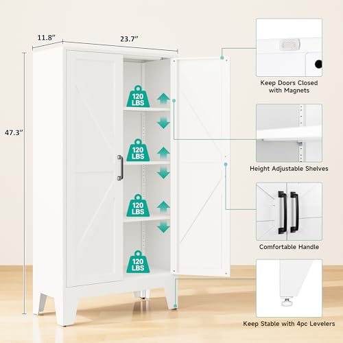 Metal Storage Cabinet with 2 Doors and 3 Shelves