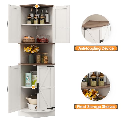 64.8" Tall Farmhouse Corner Cabinet with 4 Doors and 5 Storage Shelves