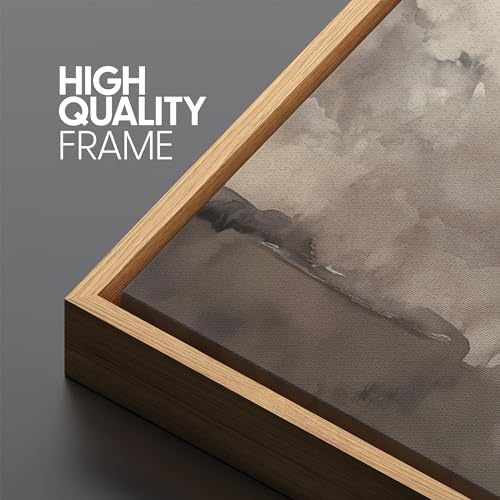 Large Framed Canvas Print Wall Art Misty Landscape Neutral Tranquil Abstract Nature Painting in Earth Tones Illustrations Decorative Colorful Multicolor for Bedroom