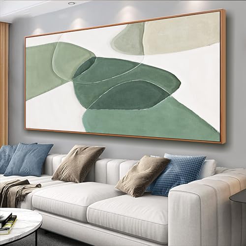 Abstract Canvas Wall Art Color Block Line Art Prints Green and white geometric color block line art Painting Framed Modern Artwork Decor for Living Room Bedroom Kitchen 24x48 inch