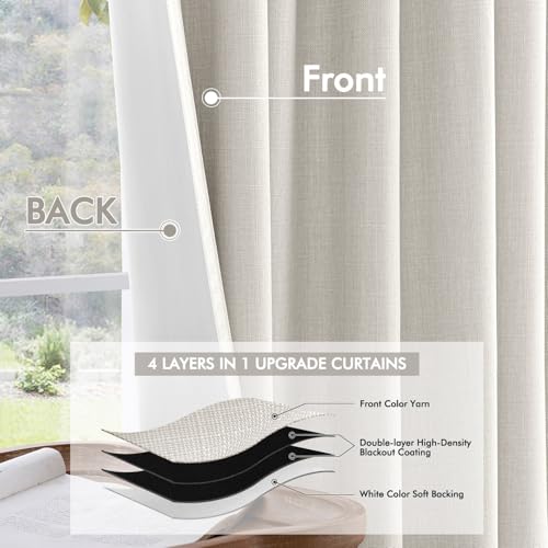 100% Blackout Back Tab Pleat Linen Curtains 50" Wx90 L (2 Count)