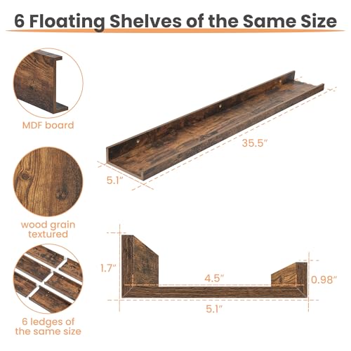Floating Shelves for Wall Decor and Storage (6 Count)