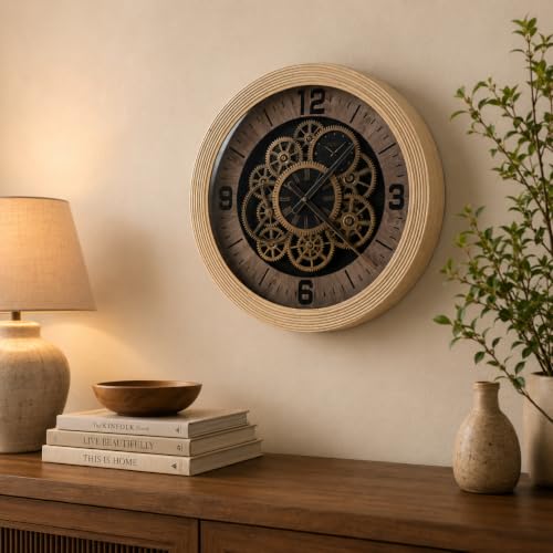 Real Moving Gears Wall Clock Large Farmhouse Clocks for Living Room Decor