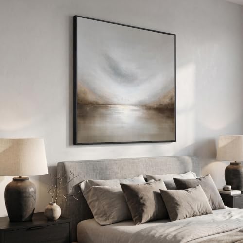 Extra Large Framed Neutral Gray Abstract Landscape Wall Art Decor