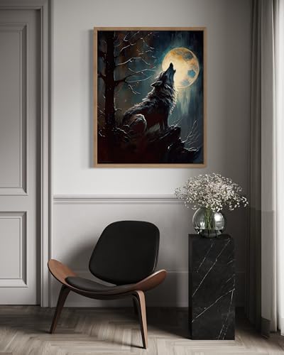 Wolf howling Wood Framed Poster Art Print