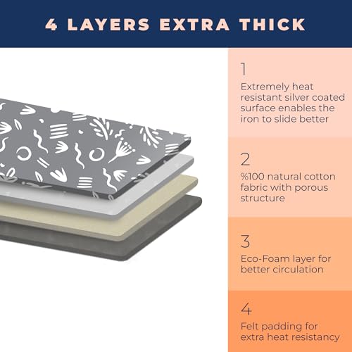 Ironing Board Cover and Pad Extra Thick Heavy Duty Padded Multiple Layers Silver Coated Ironing Board Cover