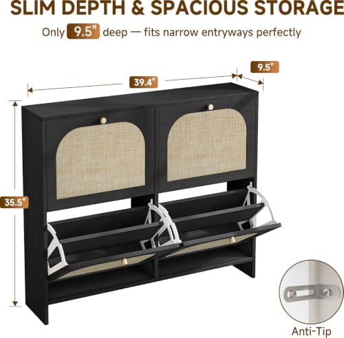 Shoe Cabinet for Entryway with 4 Flip Drawers