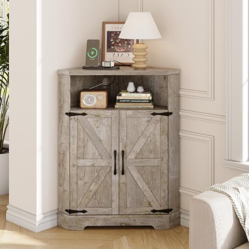 Farmhouse Corner Cabinet with Charging Station