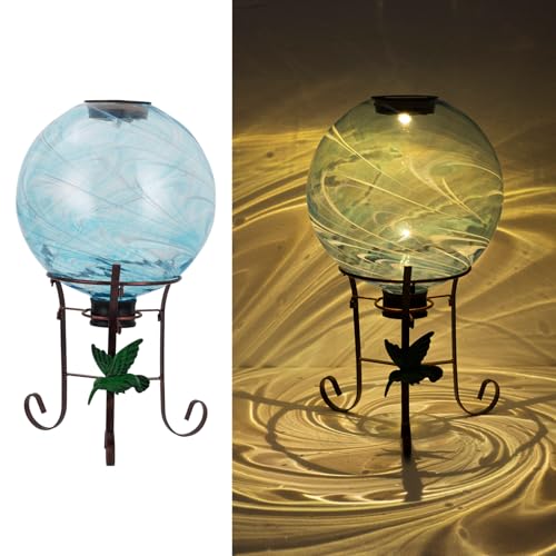 10 Inch Solar Glass Gazing Ball with 9.4" H Metal Stand