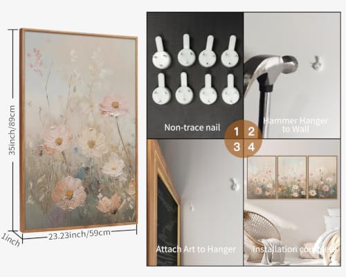 Dusty Pastel Floral Framed Canvas Wall Art Set
