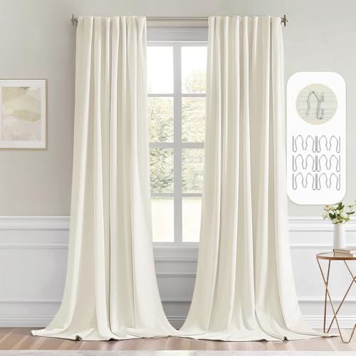 Cream Back Tab Blackout Curtains 52x102 Inch Long 2 Panels Set (2 Count)