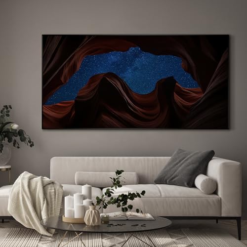 36"x72" Extra Large Framed Wall Art Starry Night Sky Through Antelope Canyon Rock Arch for Home Living Room Bedroom Decor