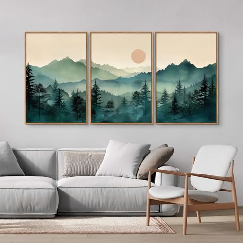 Large Boho Mountain Framed Canvas Wall Art Set (3 Count)