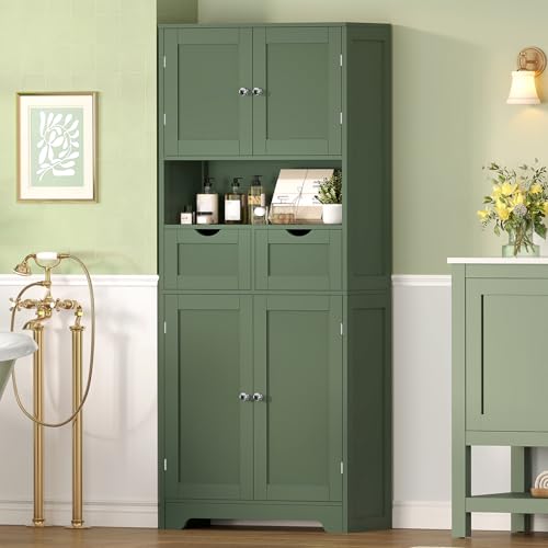 58" H Tall Bathroom Storage Cabinet with 2 Drawers & 2 Adjustable Shelves