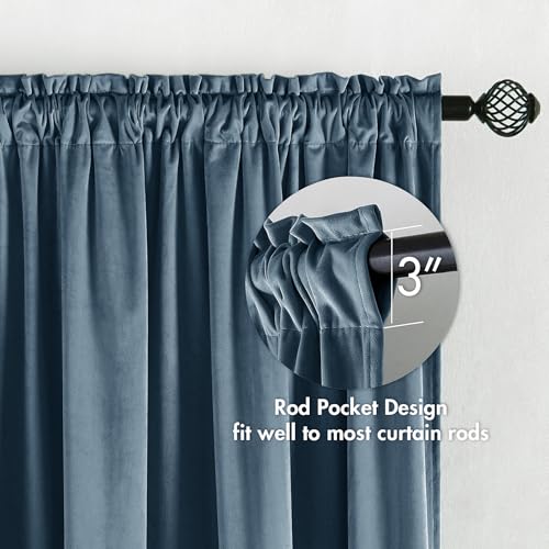 Dark Slate Blackout Velvet Curtains Drapes 84 Inch Long 52"x84" (2 Count)