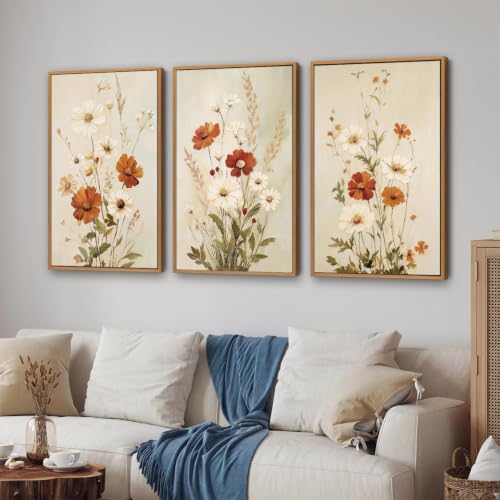 Retro Floral Framed Canvas Wall Art Set