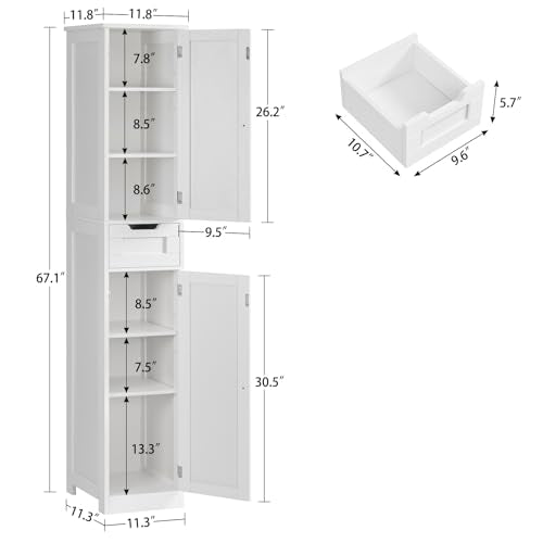 66.9" Tall Bathroom Storage Cabinet with 2 Doors & 1 Drawer