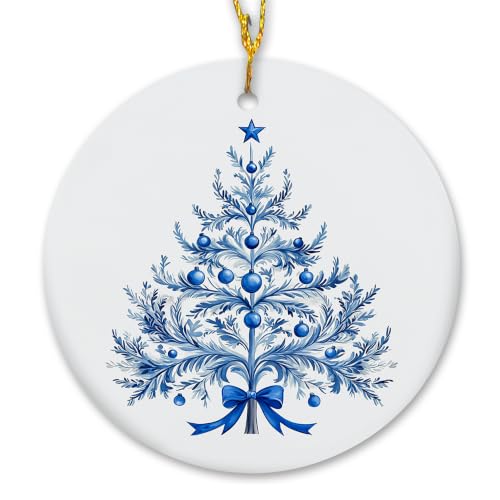 Blue Chinoiserie Christmas Tree Ceramic Ornament Gifts
