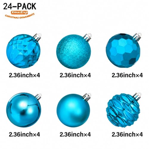 60mm 2.36" Christmas Ball Ornaments Shatterproof Christmas Ornaments Set Decorations for Xmas Tree Balls (24 Count)