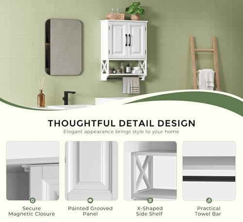 White Bathroom Cabinet Wall Mounted with Towels Bar
