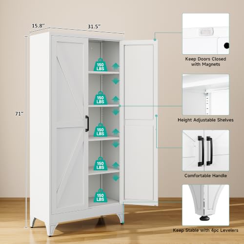 Pantry Storage Cabinets with 2 Doors and 5 Shelves