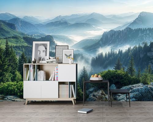 Misty Pine Forest Wall Paper Mural Peel and Stick for Living Room