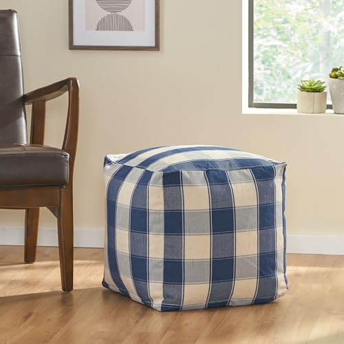 Modern Fabric Checkered Cube Pouf Ottoman Foot Stool
