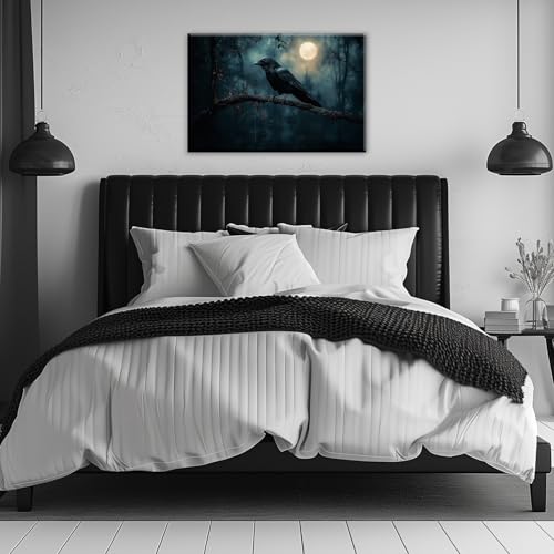 Crow Picture Wall Art Black Crow Canvas Prints Vintage Halloween Decoration Gothic Raven Art Poster Dark Academia Spooky Painting Horror Picture Home Decor