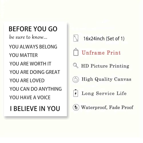 Before You Go Wall Art Positive Affirmations Canvas Wall Art Motivational Picture Inspirational Print Therapy Posters Modern Motivational Living Room Decor 16x24inch No Frame