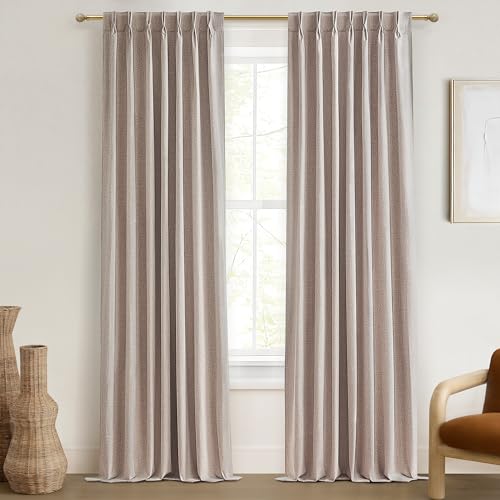 Rustic Country Curtains for Living Room Textured 90 Inch Blackout Curtains Drop Cloth Burlap Window Drapes Farmhouse Boho Linen Oatmeal 2 Panels Pinch Pleated 7 (2 Count)