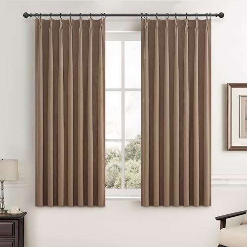 RustBrown Linen Pinch Pleated Blackout Curtains & Drapes 54 Inches Long Small Bedroom Farmhouse Curtain 2 Panel Sets (2 Count)