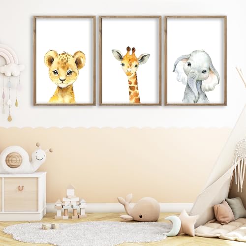 Baby Safari Nursery Wall Art Decor 11x16 Inch Set of 3 Wood Framed