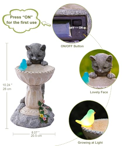 Solar Cat Birdbath Garden Statue