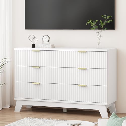 Fluted Dresser for Bedroom with 6 Drawers