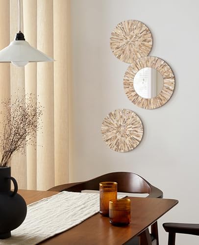 Boho Mother of Pearl Decorative Wall Mirror for Living Room (3 Count)