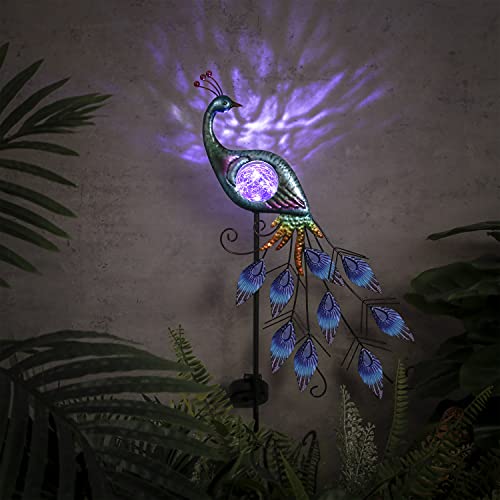 Solar Peacock Metal Garden Stake Outdoor Light 33"
