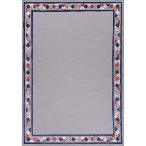 Outdoor Rug 9x12 Modern Bordered Large Area Rugs for Indoor and Outdoor Patio Easy to Clean Non Shedding Living Room Porch Garden Washable Outside Carpet