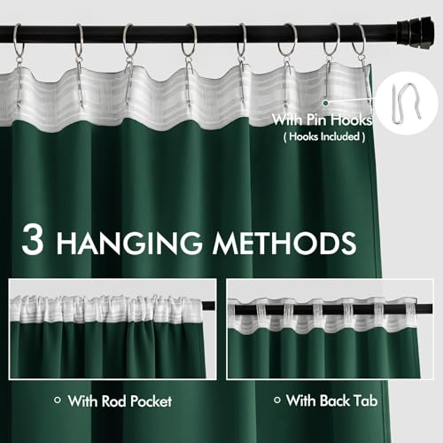 Christmas Hunter Green Back Tab Blackout Curtains 52"x102" 2 Panels (2 Count)