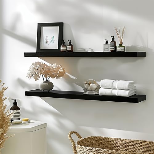 48 Inch Floating Shelves for Wall Rustic Black Wood Wall Shelves for Bedroom Set of 4 (4 Count)