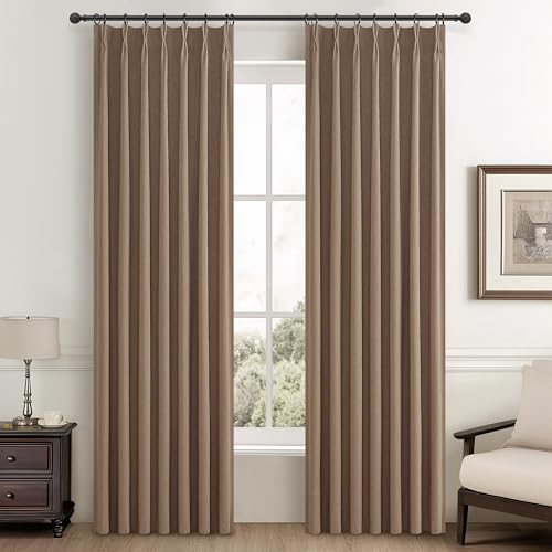 92 Inch Blackout Curtains for Living Room Thermal Noise Reduction Sliding Door Total Two Burg Country Style Linen Window Drapes for Track System Pinch Pleat