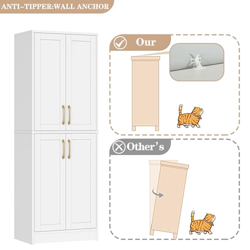 Pantry Kitchen Pantry Cabinet with 4 Doors and Adjustable Shelves