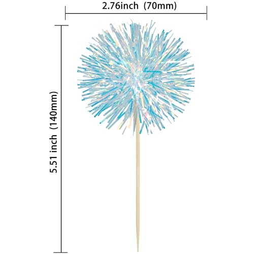30Pcs Foil Firework Cupcake Toppers Party Birthday Cake Toppers Supplies Sparkle Tinsel Cocktail Fruit Toothpick for Birthday Wedding Graduation Party Blue (30 Count)