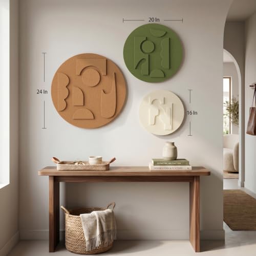3D Textured Round Modern Abstract Boho Wall Art for Living Room (3 Count)
